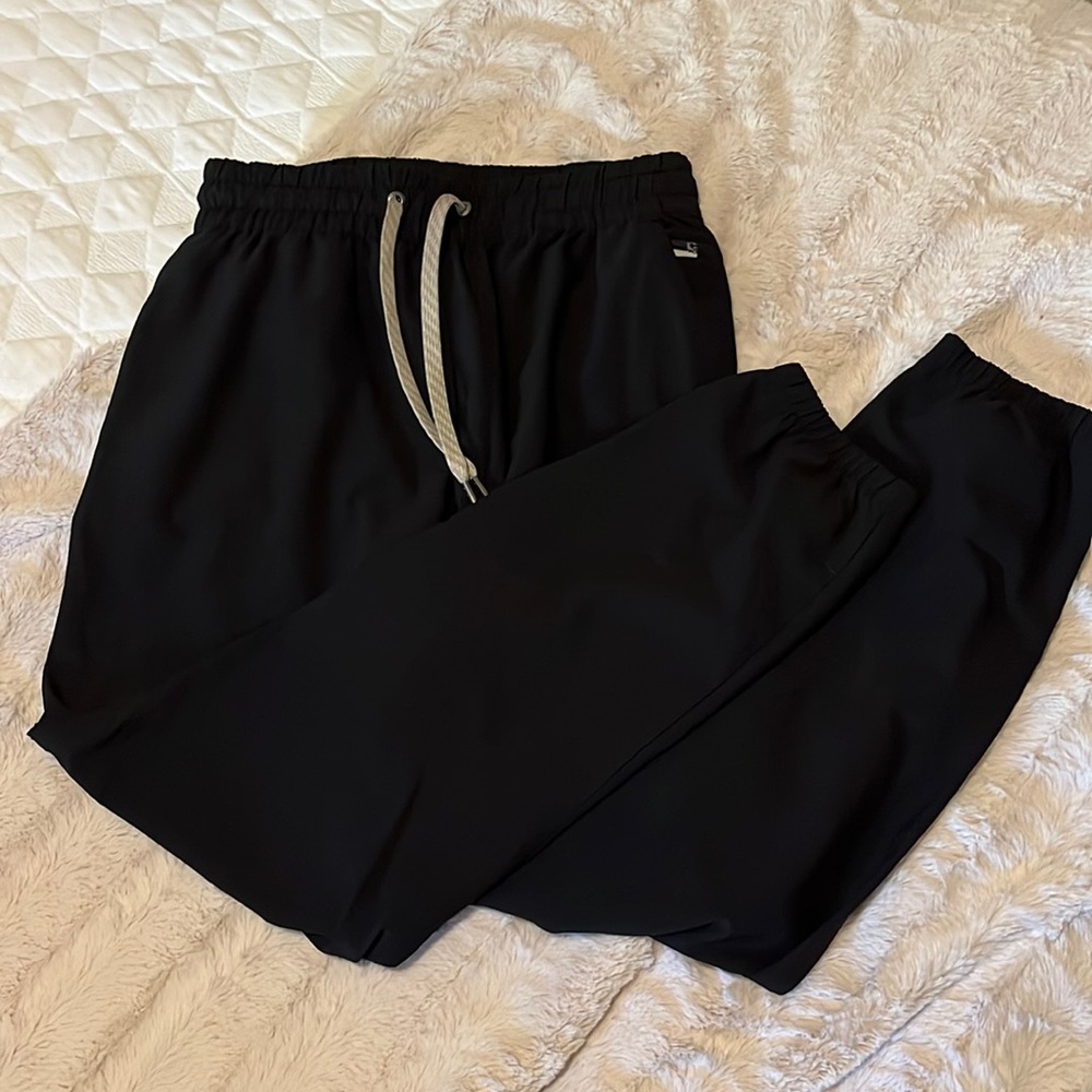 Vuori Black Track Pants with Cream Drawstring